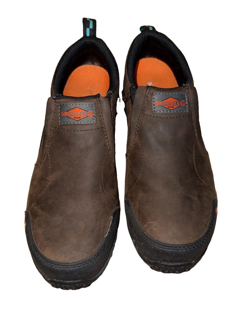 Merrell Brown Leather Slip-On Loafers with Orange Accents 8.5
